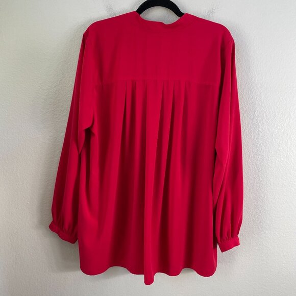 Susan Graver Womens XL Red Long Sleeve Pleated Blouse Button Front Shirt Top - Picture 9 of 9